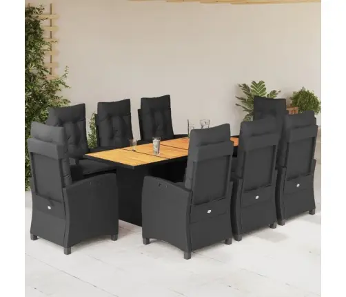 9-Daļīgs Dārza Mēbeļu Komplekts, Matrači, Melns, Pe Rotangpalma Vidaxl