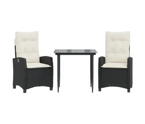 3-Osaline Aiamööbli Komplekt Patjadega, Must, Polürotang