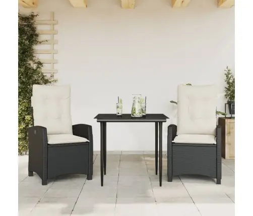 3-Osaline Aiamööbli Komplekt Patjadega, Must, Polürotang