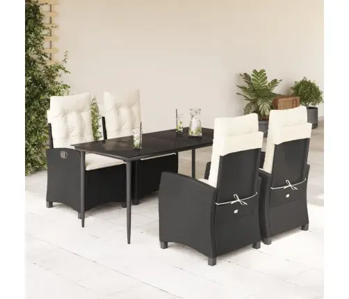 5-Daļīgs Dārza Mēbeļu Komplekts, Matrači, Melna Pe  Rotangpalma Vidaxl