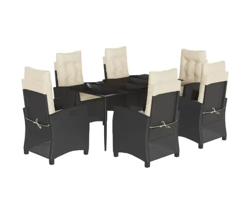 7-Osaline Aiamööblikomplekt Patjadega, Must, Polürotang