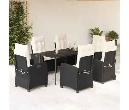 7-Osaline Aiamööblikomplekt Patjadega, Must, Polürotang