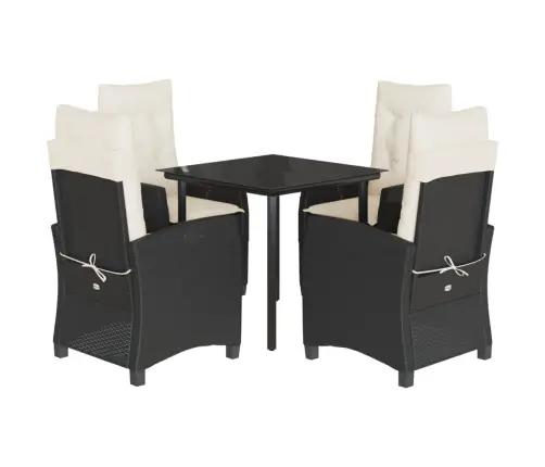 5-Daļīgs Dārza Mēbeļu Komplekts, Matrači, Melna Pe  Rotangpalma Vidaxl