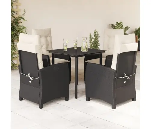 5-Daļīgs Dārza Mēbeļu Komplekts, Matrači, Melna Pe  Rotangpalma Vidaxl