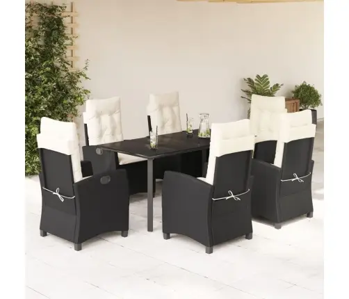 7-Osaline Aiamööblikomplekt Patjadega, Must, Polürotang