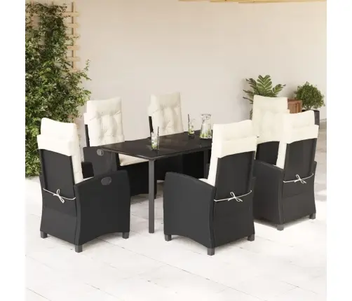 7-Osaline Aiamööblikomplekt Patjadega, Must, Polürotang