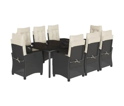 9-Daļīgs Dārza Mēbeļu Komplekts, Matrači, Melns, Pe Rotangpalma Vidaxl