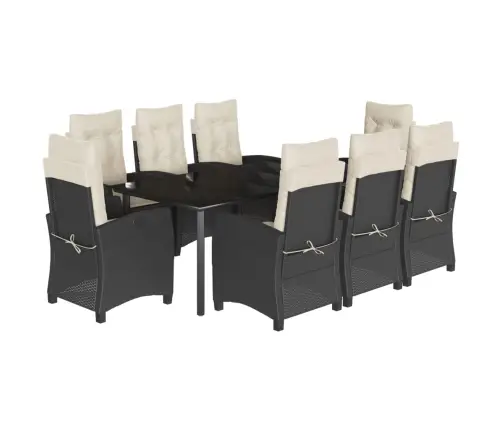 9-Daļīgs Dārza Mēbeļu Komplekts, Matrači, Melns, Pe Rotangpalma Vidaxl