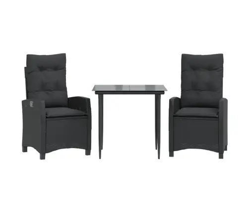 3-Osaline Aiamööbli Komplekt Patjadega, Must, Polürotang