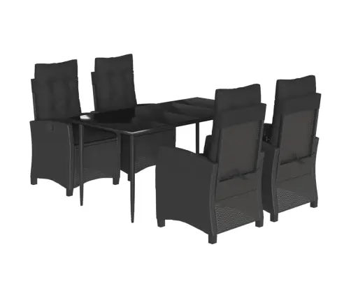 5-Daļīgs Dārza Mēbeļu Komplekts, Matrači, Melna Pe  Rotangpalma Vidaxl