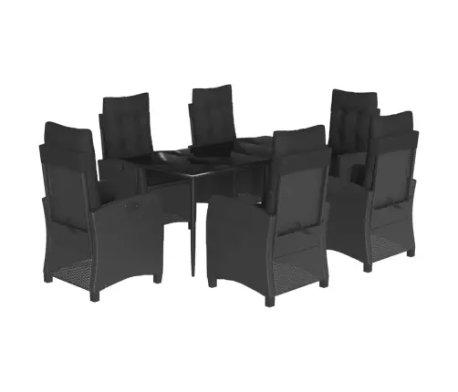 7-Osaline Aiamööblikomplekt Patjadega, Must, Polürotang