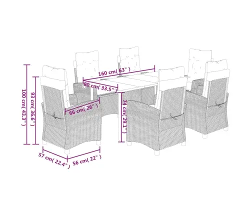 7-Osaline Aiamööblikomplekt Patjadega, Must, Polürotang