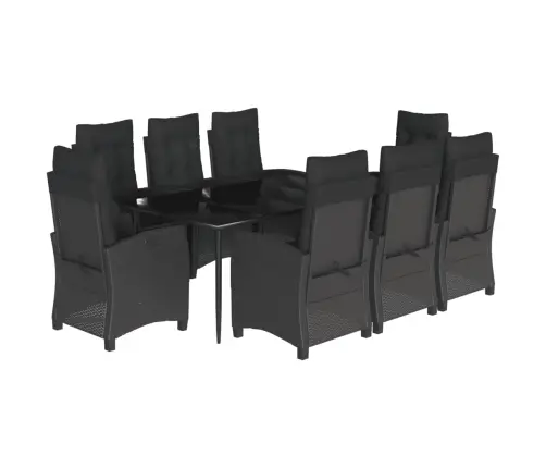 9-Daļīgs Dārza Mēbeļu Komplekts, Matrači, Melns, Pe Rotangpalma Vidaxl