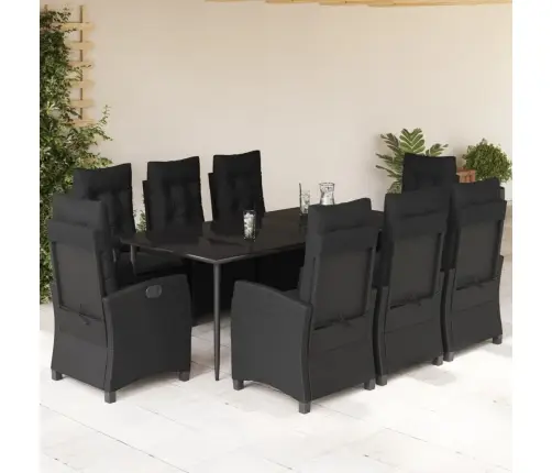 9-Daļīgs Dārza Mēbeļu Komplekts, Matrači, Melns, Pe Rotangpalma Vidaxl