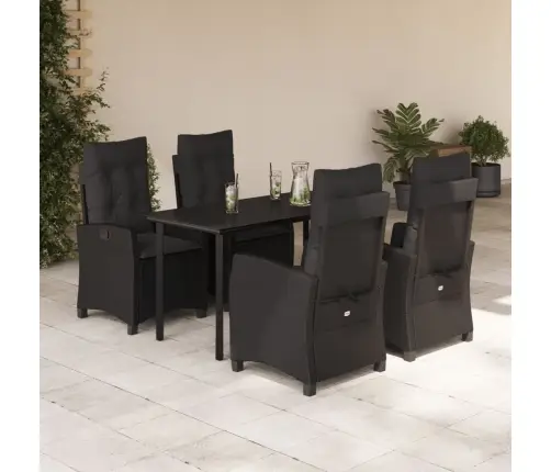 5-Daļīgs Dārza Mēbeļu Komplekts, Matrači, Melna Pe  Rotangpalma Vidaxl