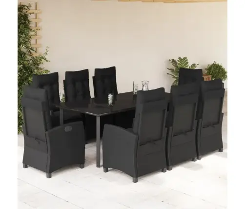 9-Osaline Aiamööbli Komplekt Patjadega, Must, Polürotang