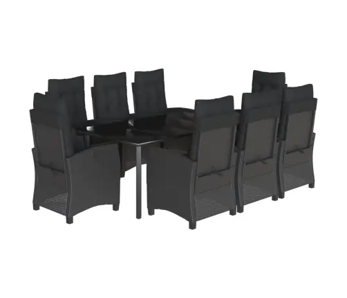 9-Daļīgs Dārza Mēbeļu Komplekts, Matrači, Melns, Pe Rotangpalma Vidaxl