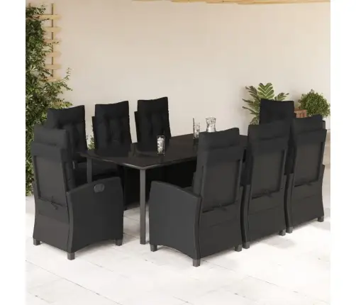 9-Daļīgs Dārza Mēbeļu Komplekts, Matrači, Melns, Pe Rotangpalma Vidaxl