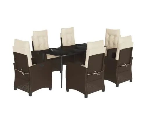 7-Daļīgs Dārza Mēbeļu Komplekts, Matrači, Brūna Pe Rotangpalma Vidaxl