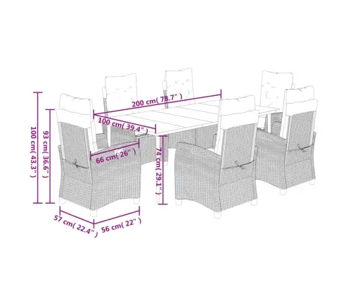 7-Daļīgs Dārza Mēbeļu Komplekts, Matrači, Brūna Pe Rotangpalma Vidaxl