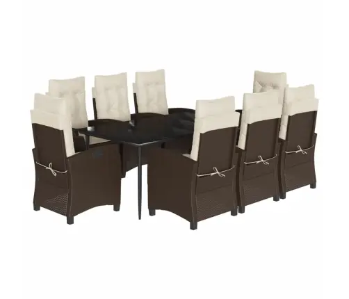 9-Osaline Aia Söögimööbli Komplekt Patjadega, Pruun, Polürotang