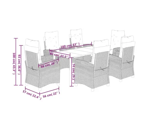 7-Daļīgs Dārza Mēbeļu Komplekts, Matrači, Brūna Pe Rotangpalma Vidaxl