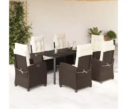 7-Daļīgs Dārza Mēbeļu Komplekts, Matrači, Brūna Pe Rotangpalma Vidaxl