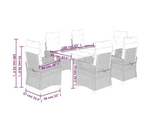 7-Daļīgs Dārza Mēbeļu Komplekts, Matrači, Brūna Pe Rotangpalma Vidaxl