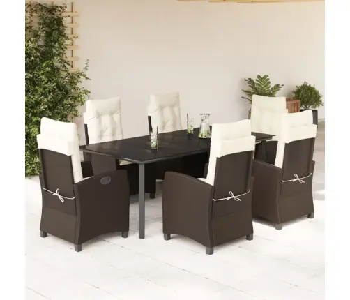 7-Daļīgs Dārza Mēbeļu Komplekts, Matrači, Brūna Pe Rotangpalma Vidaxl