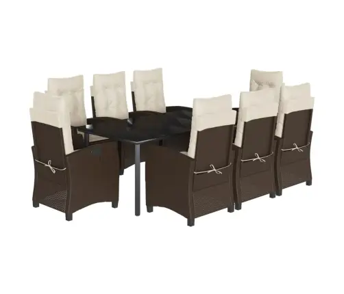 9-Daļīgs Dārza Mēbeļu Komplekts, Matrači, Brūna Pe Rotangpalma Vidaxl