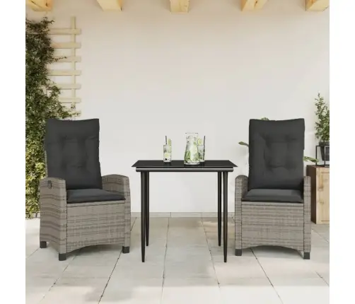 3-Daļīgs Dārza Mēbeļu Komplekts, Matrači, Pelēka Pe Rotangpalma Vidaxl