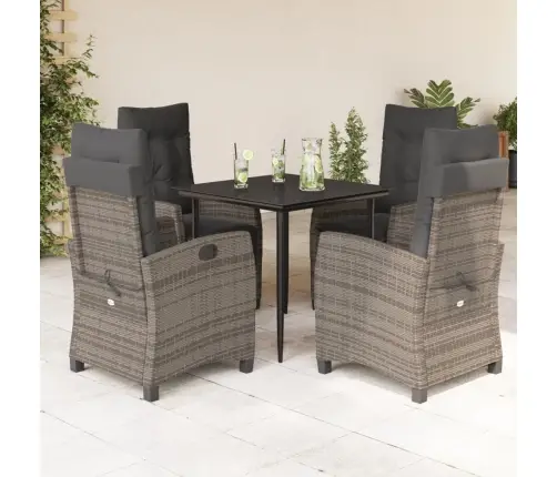 5-Daļīgs Dārza Mēbeļu Komplekts, Matrači, Pelēka Pe Rotangpalma Vidaxl