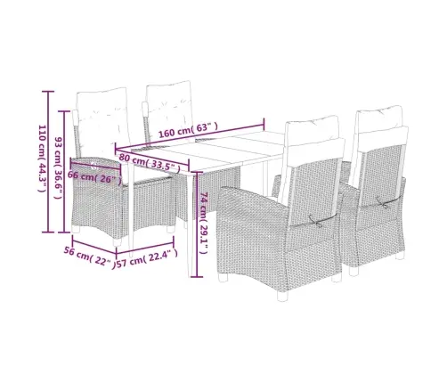 5-Daļīgs Dārza Mēbeļu Komplekts, Matrači, Pelēka Pe Rotangpalma Vidaxl