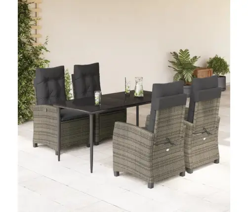 5-Daļīgs Dārza Mēbeļu Komplekts, Matrači, Pelēka Pe Rotangpalma Vidaxl