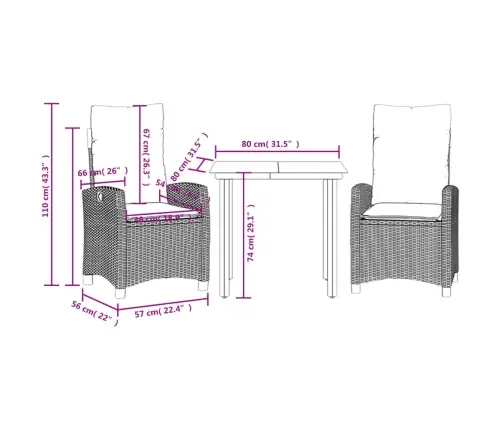 3-Daļīgs Dārza Mēbeļu Komplekts, Matrači, Pelēka Pe Rotangpalma Vidaxl