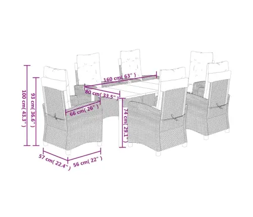7-Daļīgs Dārza Mēbeļu Komplekts, Matrači, Pelēka Pe Rotangpalma Vidaxl