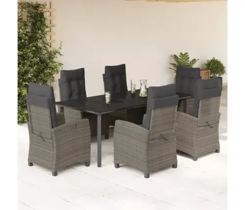 7-Daļīgs Dārza Mēbeļu Komplekts, Matrači, Pelēka Pe Rotangpalma Vidaxl