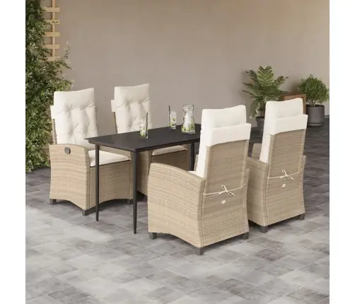 5-Daļīgs Dārza Mēbeļu Komplekts, Matrači, Bēša Pe Rotangpalma Vidaxl