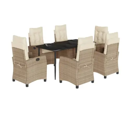 7-Daļīgs Dārza Mēbeļu Komplekts, Matrači, Bēša Pe Rotangpalma Vidaxl