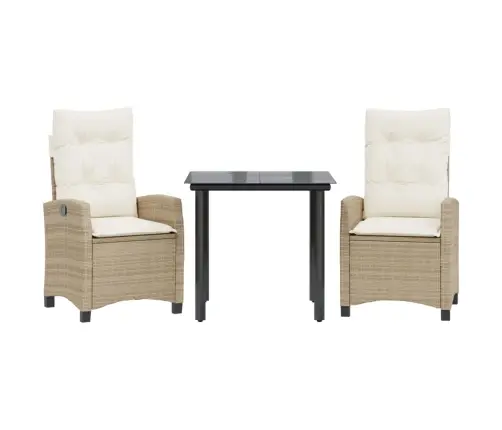 3-Daļīgs Dārza Mēbeļu Komplekts, Matrači, Bēša Pe Rotangpalma Vidaxl