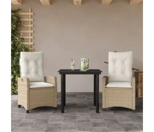 3-Daļīgs Dārza Mēbeļu Komplekts, Matrači, Bēša Pe Rotangpalma Vidaxl