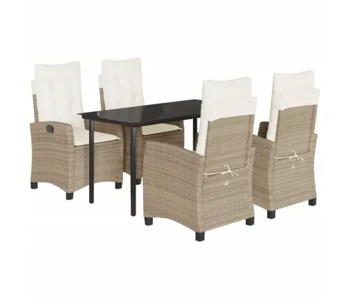 5-Daļīgs Dārza Mēbeļu Komplekts, Matrači, Bēša Pe Rotangpalma Vidaxl