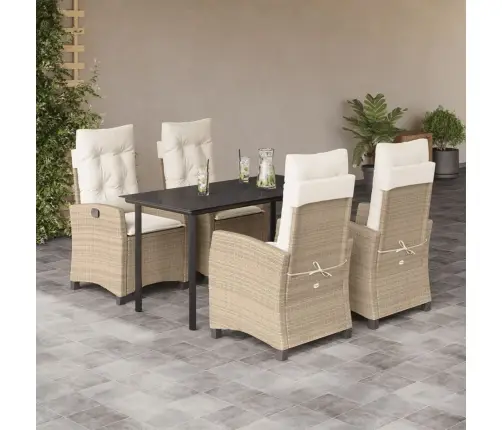 5-Daļīgs Dārza Mēbeļu Komplekts, Matrači, Bēša Pe Rotangpalma Vidaxl