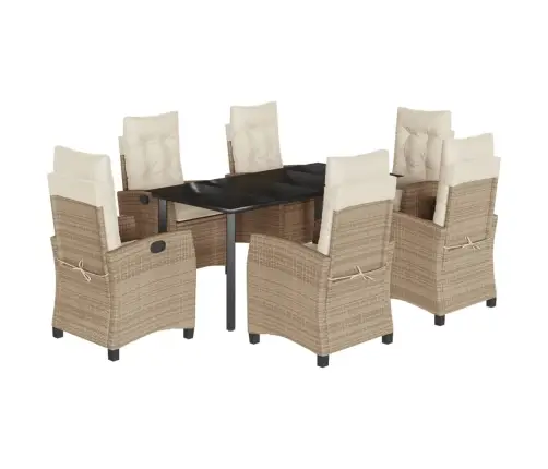 7-Daļīgs Dārza Mēbeļu Komplekts, Matrači, Bēša Pe Rotangpalma Vidaxl