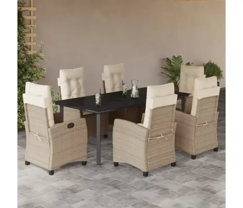 7-Daļīgs Dārza Mēbeļu Komplekts, Matrači, Bēša Pe Rotangpalma Vidaxl