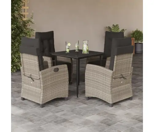 5-Daļīgs Dārza Mēbeļu Komplekts, Matrači,Gaiši Pelēka Pe Pinums Vidaxl