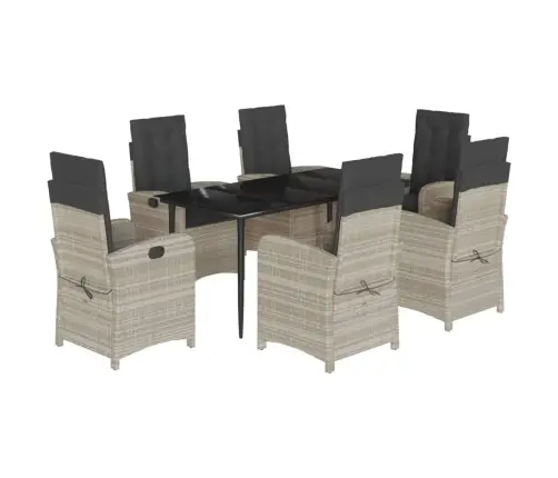 7-Osaline Aiamööbli Komplekt Patjadega, Helehall, Polürotang