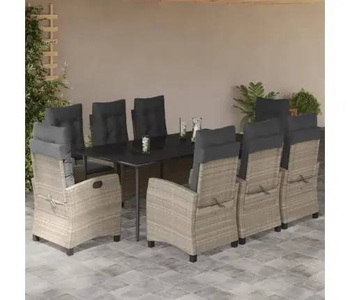 9-Osaline Aiamööbli Komplekt Patjadega, Helehall, Polürotang