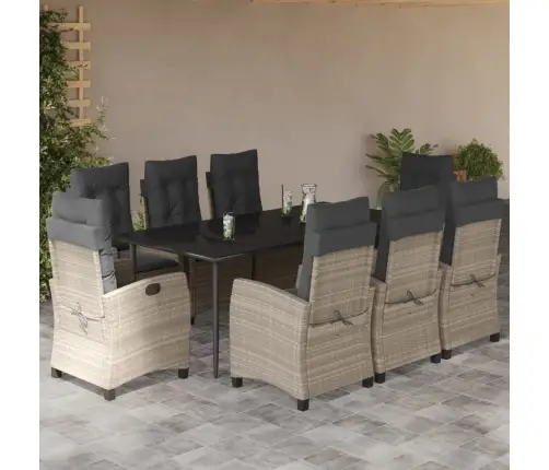 9-Daļīgs Dārza Mēbeļu Komplekts, Matrači,Gaiši Pelēka Pe Pinums Vidaxl