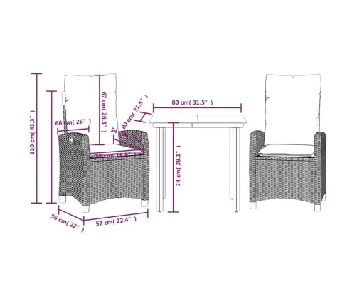 3-Osaline Aiamööbli Komplekt Patjadega, Helehall, Polürotang